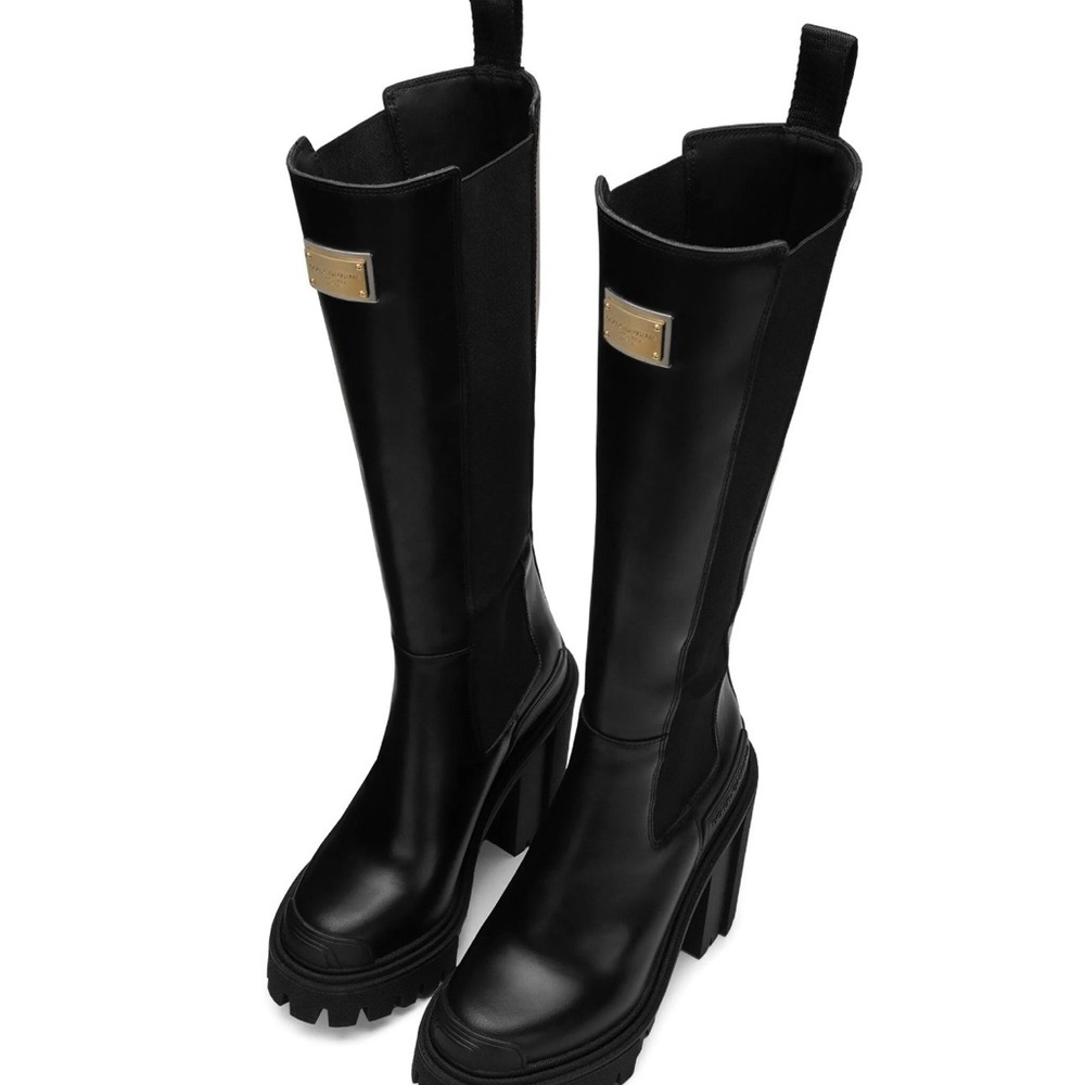 Dolce & Gabbana Black 90mm logo-plaque slip-on boots - Picture 3 of 4